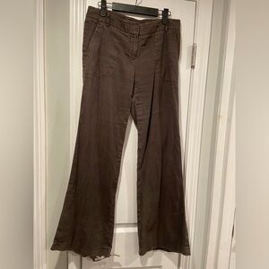Theory Size 8 Linen Blend Wide Leg Gray Zip Up Mid Rise Casual Pants